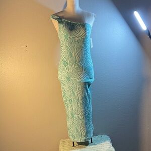 Nine West One Shoulder Turquoise Dress